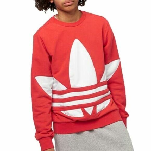 NWT Adidas Trefoil Sweatshirt Boys M Red Crewneck Logo Pullover Streetwear - Picture 1 of 7